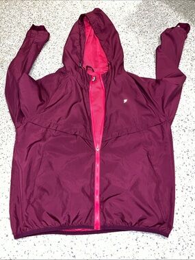 Lightweight Hooded Utility Jacket in Burgundy with Pink Trim
